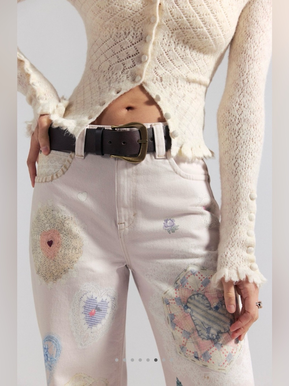 NWT Free People 29 We the Free Tinsley Printed Jeans in Illusions Heirloom Ivory - Picture 5 of 9